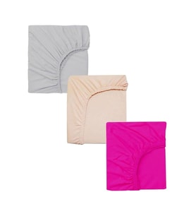 3 Adet 70 x 120 x 20 cm Anne Yanı Lastikli Penye Kumaş Bebek Çarşafı (Fuşya-Somon)