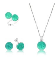 Gümüş Yeşil Kristal Taşlı Bayan Set