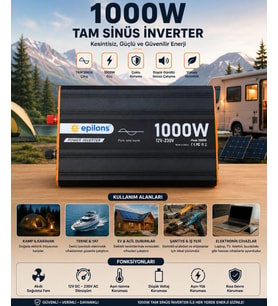 1000w Tam Sinüs İnverter 12v Ac Çevirici Sessiz Fanlı, Usb Çıkışlı, Araç Karavan Tekne Solar Uyumlu Güç İnverteri