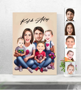 Kişiye Özel Ahşap Tablo Aile 5 kişilik-38 30x40