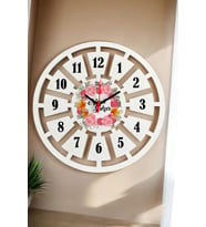 Çiçek Tasarımlı Duvar Saati 40cm (Beyaz)
