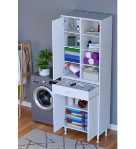 Eliusta Funci Beyaz Renk G:65 cm Banyo Dolabı 3 Kapaklı 7 Raflı Dolap 65x173x32,5 cm Boyutlarında Dolap
