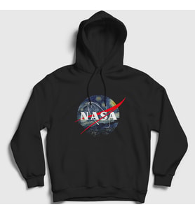 Presmono Unisex Siyah Van Gogh Logo Nasa Space Uzay Kapüşonlu Sweatshirt 284201tt
