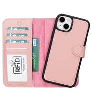 Apple iPhone 15 Plus Uyumlu Deri Cüzdanlı Kılıf MWWN NU2 Pembe (RGB)