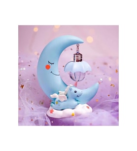 Mavi Renkli Ay Dede ve Minik Unicorn Masa Lambası, Şık ve Aydınlatıcı Takım (Krem)