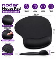 NODAR ND1501S Jel Bilek Destekli Mouse Pad 190 x 230 mm Siyah