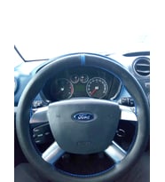 DİKİŞLİ DİREKSİYON KILIFI SİYAH DERİ MAVİ YÜZÜK MAVİ DİKİŞLİ FORD CONNECT İÇİN