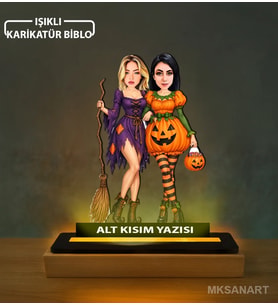Kişiye Özel Arkadaş Mor Cadı Turuncu Karikatürlü 14 cm MDF Işıklı Biblo - Arkadaşa Hediye Arkadaşa Doğum Günü Hediyesi