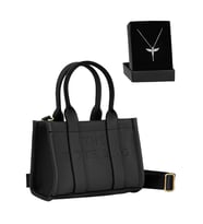 Givenza Melek Kolye Hediyeli Orijinal The Tote Bag Ayarlanabilir Kolon Askılı Yumuşak Deri Çapraz Mini El Kol ve Omuz Çantası (Siyah)