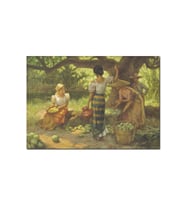 Ahşap Tablo Meyve Toplayan Çiftçi Kızlar (50x70 Cm Boyut)