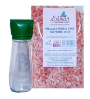 LokmanAVM Tuz Karabiber Cam Değirmeni Yeşil + Himalaya Çakıl Tuz Pembe 250 Gr