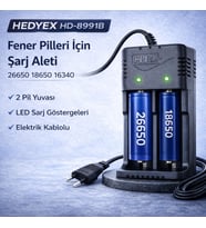 Hedyex HD-8991B Fener Pili Şarj Aleti 2li 26650 18650 16340 Piller İçin Şarj Cihazı