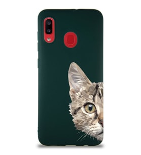 Samsung Galaxy A30 Soft Premier Kapak Catface Tasarımlı Silikon Kılıf - Yeşil (Şeffaf)