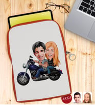 BK Gift Kişiye Özel Motorcu Sevgililer Karikatürlü Taşınabilir Koruyucu Tablet Kılıfı & Organizer Çanta - Turuncu-1