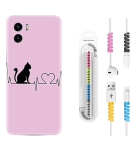 Vivo Y15S Y32 Y33S Y51 Y53S Kılıf Kablo Koruma Spiral Silikon Pink Cat Heart 1303