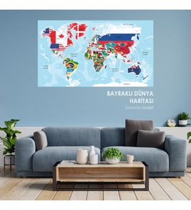 S.T. BAYRAKLI DÜNYA HARİTASI 70 CM 117 CM