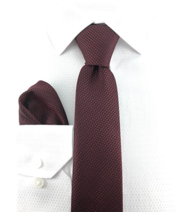 PİERRONİ Kendinden Desenli Bordo Mendilli Kravat