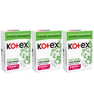Kotex Ultra Natural Uzun Ped 16'lı x 3 Paket (Toplam 48 Ped) %100 Pamuk, Vegan ve Hipoalerjenik