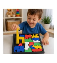Alvera Hayvan Figürlü Ahşap Görünümlü Puzzle Oyunu – Eğitici Zeka ve Şekil Eşleştirme Oyuncağı