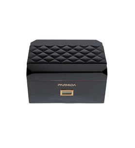 Parmida Siyah Deri Şeritli Çekmeceli Sedir Humidor Puro Kutusu