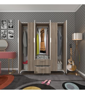 Kenzlife gardırop 6 kapaklı kapılı 2 çekmeceli glayör 168*150*42 crd ayaklı gardolap dolap (Karışık)