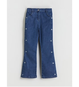 LCW Kids İndigo Baskılı Geniş Paça Kız Çocuk Jean Pantolon