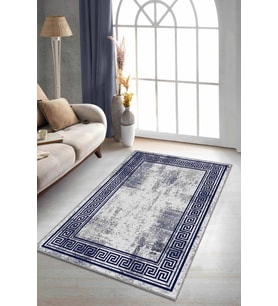 Lacivert Çerçeveli Kaymaz Tabanlı Dekoratif Halı AR167 - 100 x 160 cm