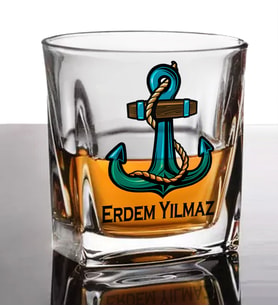 Kişiye Özel Mavi Çapa Viski Bardağı