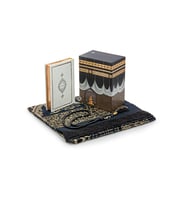 Kabe Kutulu Damat Gelin Bohçasına Uygun Hayrat Kuranı Kerim Çeyizlik Seccade Seti (Siyah)