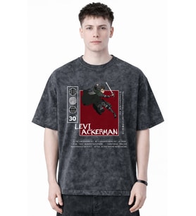 Levi Ackerman Attack On Titan Anime Baskılı Unisex Oversize Eskitme Yıkamalı Tişört