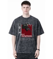 Levi Ackerman Attack On Titan Anime Baskılı Unisex Oversize Eskitme Yıkamalı Tişört
