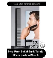 #Tarak İnce Uzun Sakal Bıyık Tarağı 17 cm Karbon Plastik Profesyonel Cep Tipi Masaj Etkili Antistati