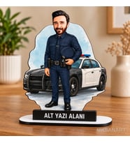 Kişiye Özel Erkek Polis Karikatürlü 18 cm MDF Masaüstü Biblo - Polise Hediye Polis Hediyesi