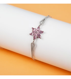 Pembe Taşlı Rodaj Lotus Çiçeği Bileklik-925 Ayar Gümüş