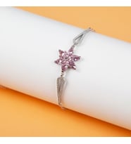 Pembe Taşlı Rodaj Lotus Çiçeği Bileklik-925 Ayar Gümüş
