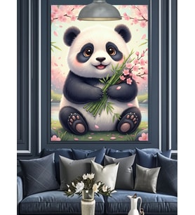 Bambu Yiyen Sevimli Panda Ayısı Dekoratif Kanvas - Mdf Ahşap Tablo