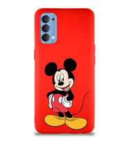 Oppo Reno 4 Soft Premier Kapak Mickey Mouse-E Tasarımlı Silikon Kılıf - Kırmızı (Şeffaf)