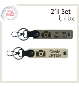 Kamera Sevdalılarına Özel Hediye, Fotoğraf Makinesi Temalı Anahtarlık Seti, Kül Gri-Sütlü Kahve