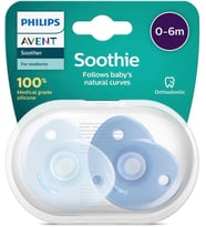 Avent Soothie Emzik, 0‑6 Ay Erkek Bebekler için, 2'li Paket, Ortodontik Silikon, BPA İçermez, Tek Parça Tasarım, Hastane Onaylı, Taşıma Kutulu, SCF099/21