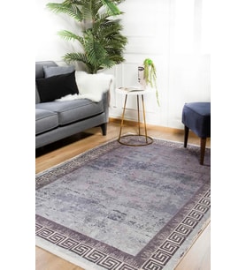 Gri Halı Dijital Baskı Modern Geometrik Desenli Kaymaz Taban Salon Halısı Bordür Detaylı