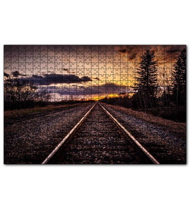 Cakapuzzle Demir Yolu Gün Batımı Bulut Ağaçlar  Puzzle Yapboz MDF (Ahşap) (120 Parça)