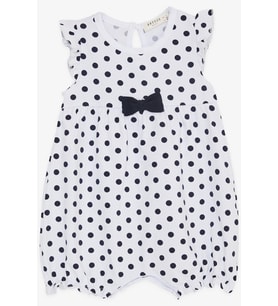 Breeze Kız Bebek Kısa Tulum Puantiyeli Fiyonklu 4 Ay-1.5 Yaş, Beyaz