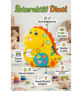 Eğitici İnteraktif Müzikli ve Işıklı Dinozor Bebek Oyuncağı Hayvan Sesli Piyano