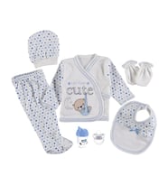 7'li Bebek Zıbın Seti - Cute Baskılı Emzikli (Mavi)