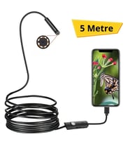 5 Metre Android Telefon Uyumlu 6 LED Işıklı Su Geçirmez Endoskop / Boroskop Yılan Kamera HD (5680)