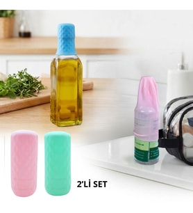 2 Adet Silikon Şişe Kapağı – Seyahat Tipi Sızdırmaz Elastik Şampuan, Losyon ve Parfüm Şişesi Koruyucu (5690)