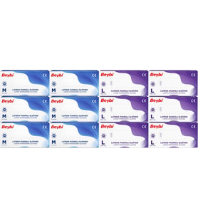 Beybi Lateks Pudralı Muayene Eldiveni M - Medium - Orta / L - Large - Büyük Karma 1200 Lü Set