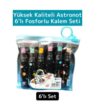 Özel Üretim Yüksek Kaliteli Parlak Astronot Detaylı Şık Tasarım Ofis Okul 6'lı Fosforlu Kalem Seti