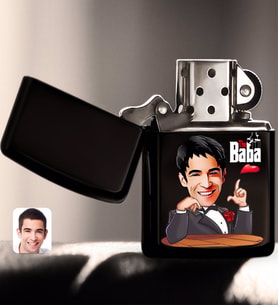 BK Gift Kişiye Özel Godfather Baba Karikatürlü Renkli Baskılı Benzinli Siyah Metal Çakmak-7