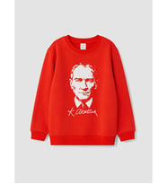 LCW Kids Kırmızı Atatürk Baskılı Erkek Çocuk Sweatshirt